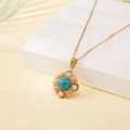 Vintage gold stainless steel necklace with turquoise and pearl inlay pendant - Vintage Turquoise Four Pearl Style (137528)
