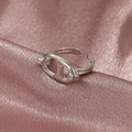Silver bow-shaped open ring in polished anchor link design with adjustable band - Silver Anchor Chain Ring (G002)