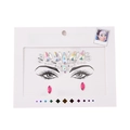 Face crystal set with iridescent forehead rhinestones and red teardrop gems on white card - HF-100