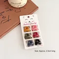 Mini Morandi matte bow hair clips set in yellow, pink, green, and navy colors - Mini Hair Clip Set (011#) / Set of 6