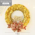 Golden Christmas wreath with LED lights and Merry Christmas wooden sign decoration - Gold Wreath