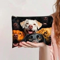Detailaufnahme der Segeltuch-Kosmetiktasche mit Golden Retriever Print und Metallreißverschluss - Dunkles Haustier Familienporträt Stil (jiaying0065)