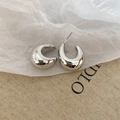 Close-up of polished silver C-shaped chunky hoop earrings with a mirror finish - 4# Ear Hook-Grey-Leaf