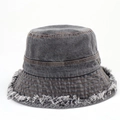 Bob en jean gris foncé avec bords effilochés et effet délavé de style vintage - M(56-58cm) / Gris Foncé