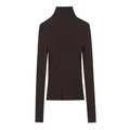 Dunkelbraunes Damen-Rollkragen-Langarmshirt in schmaler Passform aus Stretch-Baumwolle - S / Kaffeebraun