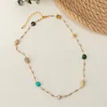 Colorful natural stone beaded necklace with gold accents and adjustable chain - XL-275 Irregular Raw Stone Style