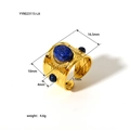 Vintage gold-plated turquoise ring featuring radial engravings and size dimensions - Blue Gemstone Style (YYR023115-LA)