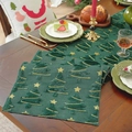 Chemin de table de Noël en peluche verte avec sapins brodés dorés pour décor de fête - 35*200cm / Sapin en peluche verte avec étoiles