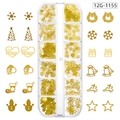12-grid set of golden Christmas metal nail art glitters with snowflake and tree shapes - 12 Grids / Gold Metal Texture Flakes (12G-1155)