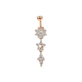 Macro detail of three-tier flower belly ring in rose gold finish with zircon inlay - Three-Layer Drop Flower Style (#7)