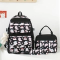Black unicorn and rainbow printed nylon school backpack 3-piece set with a plush bear - Black