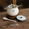 700ml white ceramic oil storage jar with pumpkin pattern, lid, spoon and mesh filter - Filter Double Ear Modern Love (700ml)