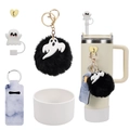 Ghost-themed tumbler accessory set with silicone cover and straw topper for 40oz cups - Halloween Ghost Theme