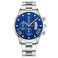 Classic silver stainless steel men's watch with blue dial and date display window - Blue Dial Silver Hands Silver Band (Fork End)