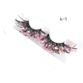 Detail of 25mm 3D false eyelashes with colorful sequins and beads in a white tray packaging - K-01 [Glowing]