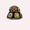 Handmade crochet bucket hat featuring colorful grandmother square floral knit patterns - One Size / Black Multicolor Granny Square Bucket Hat