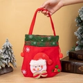 Red Christmas felt gift bag with snowman 3D plush and green drawstring handle - Snowman