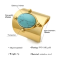 Golden stainless steel ring with turquoise stone inlay and detailed size dimensions - Turquoise