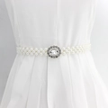 Chaîne de taille élastique en perles avec boucle fleur en strass pour robe blanche - Grand Strass Argenté