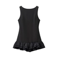 Robe courte noire dos nu à licou sans manches avec d'élégants volants superposés - S / Noir