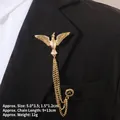 Detail of golden eagle brooch with tassels on black suit lapel with feather texture - Golden Spreading Wing Eagle Style (TL24026)