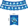 Blue game theme Happy Birthday banner with gamepad graphics and 16x20cm flag dimensions - 1Pc Banner