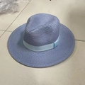 Unisex light blue straw Panama hat with matching decorative ribbon for sun protection - M (56-58cm) / Sky Blue