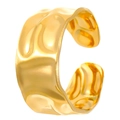 Golden stainless steel open ring with handcrafted hammered texture and bright finish - Ripple Hammered Style (10181)