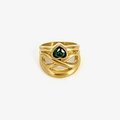 Golden stainless steel chain ring with infinity design and green heart-shaped gem - US 6 / Gold Intertwined Green Zirconia Heart