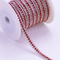 Three-row rhinestone chain in red and white crystals wound on a plastic spool - 1 Yard/Pack / Silver Base White+Large Red
