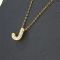Gold plated letter J pendant necklace with sparkling cubic zirconia on dark stone - Letter J (Pendant Only)