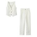 Completo bianco in jacquard con gilet con scollo a V e pantaloni dritti abbinati - S / Bianco Sporco