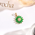Gold plated daisy pendant with green marquise stones and white zircon crystals - Pendant Only / Green