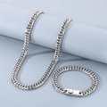 Conjunto de collar y pulsera de eslabones cubanos de acero inoxidable para hombre - 9mm Style B / Pulsera 21CM / Color Acero