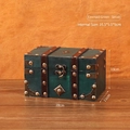 Boîte de rangement vintage en bois vert émeraude avec serrure et coins 18x11x10cm - Petit-Boucle / Émeraude