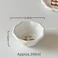 White ceramic wavy bowl with cherry pattern and yellow flower accents, 340ml size - 5 Inch Round Bowl