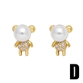Bären-Ohrstecker mit weißer Perle und vergoldetem Zirkonia-Besatz für Damen - Stehender Strass Bär Stil (D)