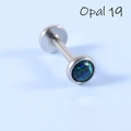 Blue opal labret stud in silver stainless steel with iridescent fire internal threading - 1.2x6x3mm / Steel Dark Opal OP19