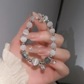 Detail eines Opalperlenarmbands mit Planetenanhänger und silbernen Zwischenperlen - Silbergrauer Planetenstil (27# Armband-Grau)