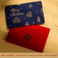 Navy blue Merry Christmas greeting card set with red envelope and gold seal - Style E - Gold Foil Bronzing / Card, Envelope, Insert And Sticker