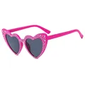 Occhiali da sole a cuore rosa glitterati con strass d'argento e stelle stile Y2K - Montatura Viola Lenti Grigie