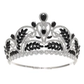 Detailed view of silver bridal crown with clear crystals and black marquise gemstones - Silver + Black Zircon