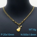 Golden double-layer stainless steel O-chain necklace with creative guitar pendant charm - Gold (KN201539-Z)
