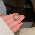 Silver micro-set zircon butterfly ring with oval opal stones and adjustable open band - Silver - Three Cat's Eye Oval