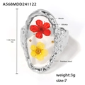 Vintage stainless steel open ring with yellow and red dried flowers in resin - US 7 / Steel