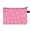 Pink canvas cosmetic bag with red heart patterns and romantic text for Valentine's Day - Pink Heart Phrases Style (13)