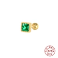 Macro detail of S925 sterling silver square stud earring with green zircon and gold plating - Square Threaded Stud / Gold-Green Zirconia
