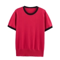 Maglione in maglia rossa a maniche corte con girocollo a contrasto nero e bordo a coste - S / Rosso