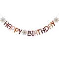 Daisy flower and brown HAPPY BIRTHDAY letter banner for forest themed birthday party - Cream