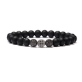 Bracciale di perle in pietra nera opaca con tre sfere in zirconia micro-pave - 1 Sfera Argento e 2 Sfere di Zirconia Nera